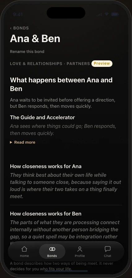A shared reading in Ayana between two fictional people, headed "What happens between Ana and Ben".